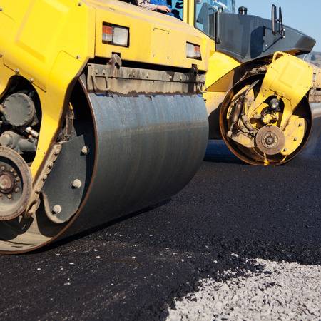 Closeup of road roller on street