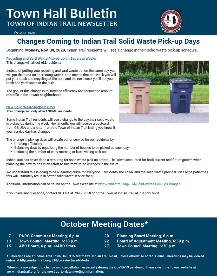 October 2020 Town Hall Bulletin Cover Page