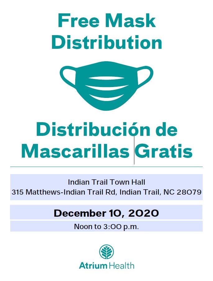 December 10 Pop Up Mask Event Indian Trail