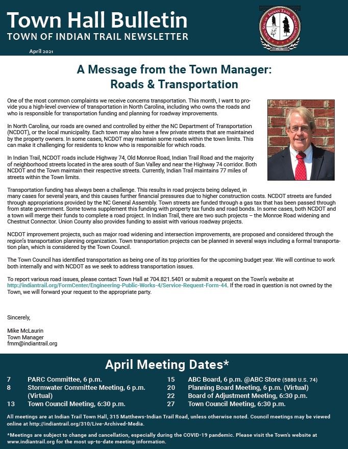 April 2021 Town Hall Bulletin Cover