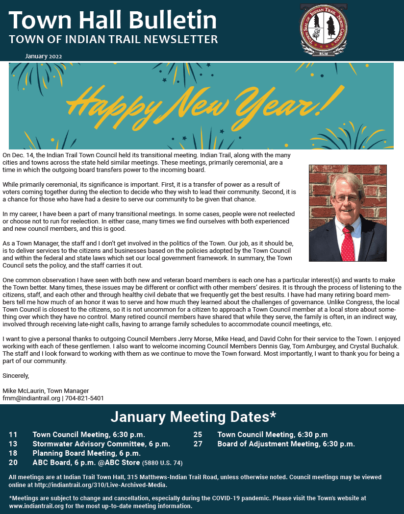 January 2022 Town Bulletin Newsletter Cover
