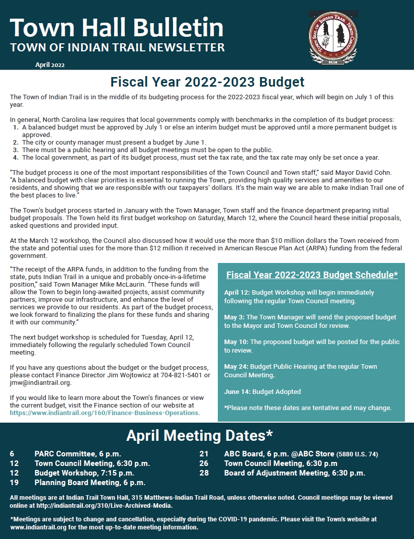 April Town Hall Bulletin Cover Page