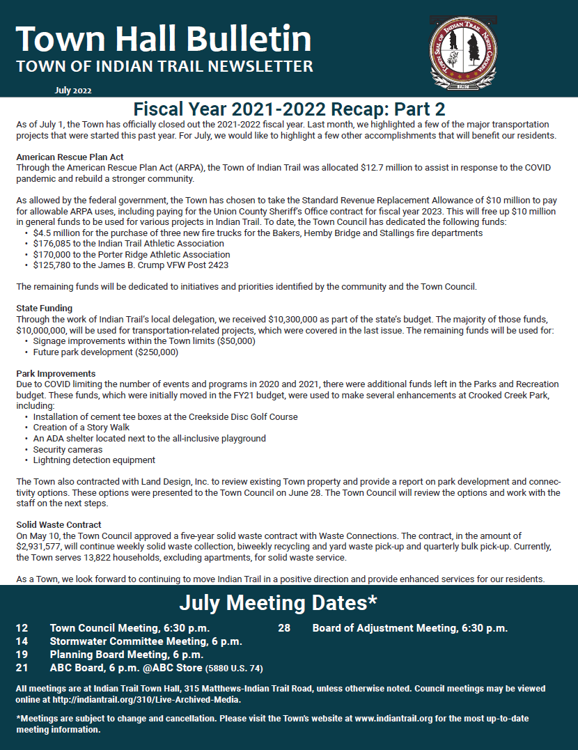 July Town Hall Bulletin Cover