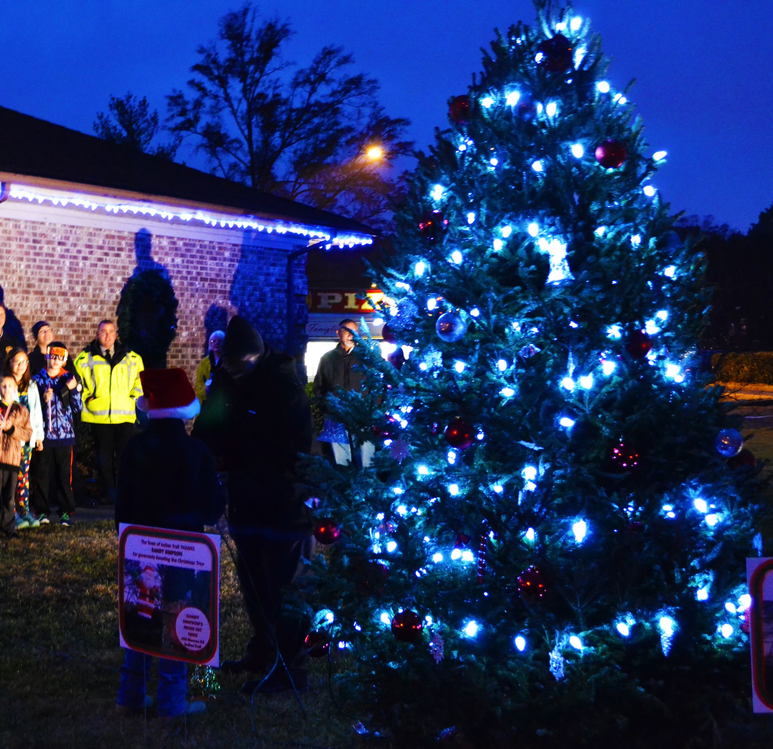 The Christmas tree is lit